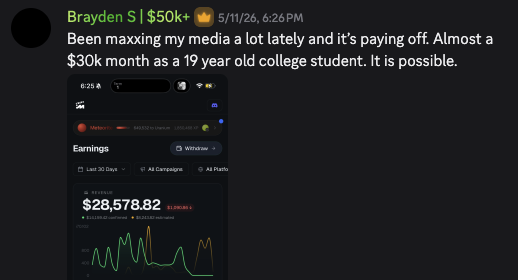Brayden's earnings graph: almost a 30K month